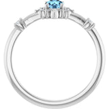 14K White Natural Aquamarine & 1/6 CTW Natural Diamond Halo-Style Ring