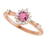 14K Rose Natural Pink Tourmaline & 1/6 CTW Natural Diamond Halo-Style Ring