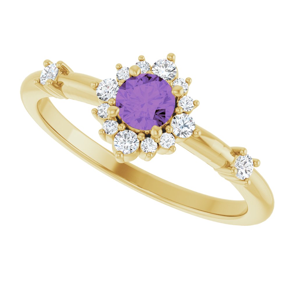 14K Yellow Natural Amethyst & 1/6 CTW Natural Diamond Halo-Style Ring