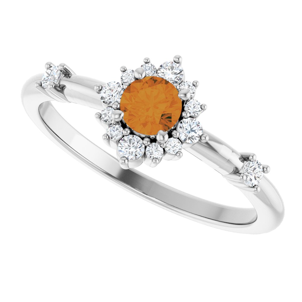 14K White Natural Citrine & 1/6 CTW Natural Diamond Halo-Style Ring