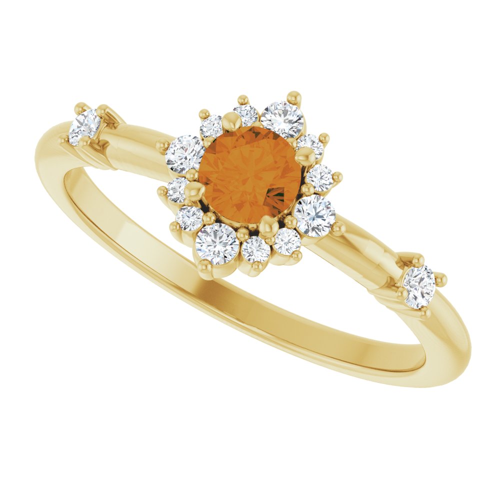 14K Yellow Natural Citrine & 1/6 CTW Natural Diamond Halo-Style Ring