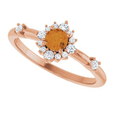 14K Rose Natural Citrine & 1/6 CTW Natural Diamond Halo-Style Ring