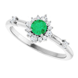 14K White Natural Emerald & 1/6 CTW Natural Diamond Halo-Style Ring