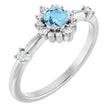 14K White Natural Aquamarine & 1/6 CTW Natural Diamond Halo-Style Ring 