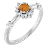 14K White Natural Citrine & 1/6 CTW Natural Diamond Halo-Style Ring 