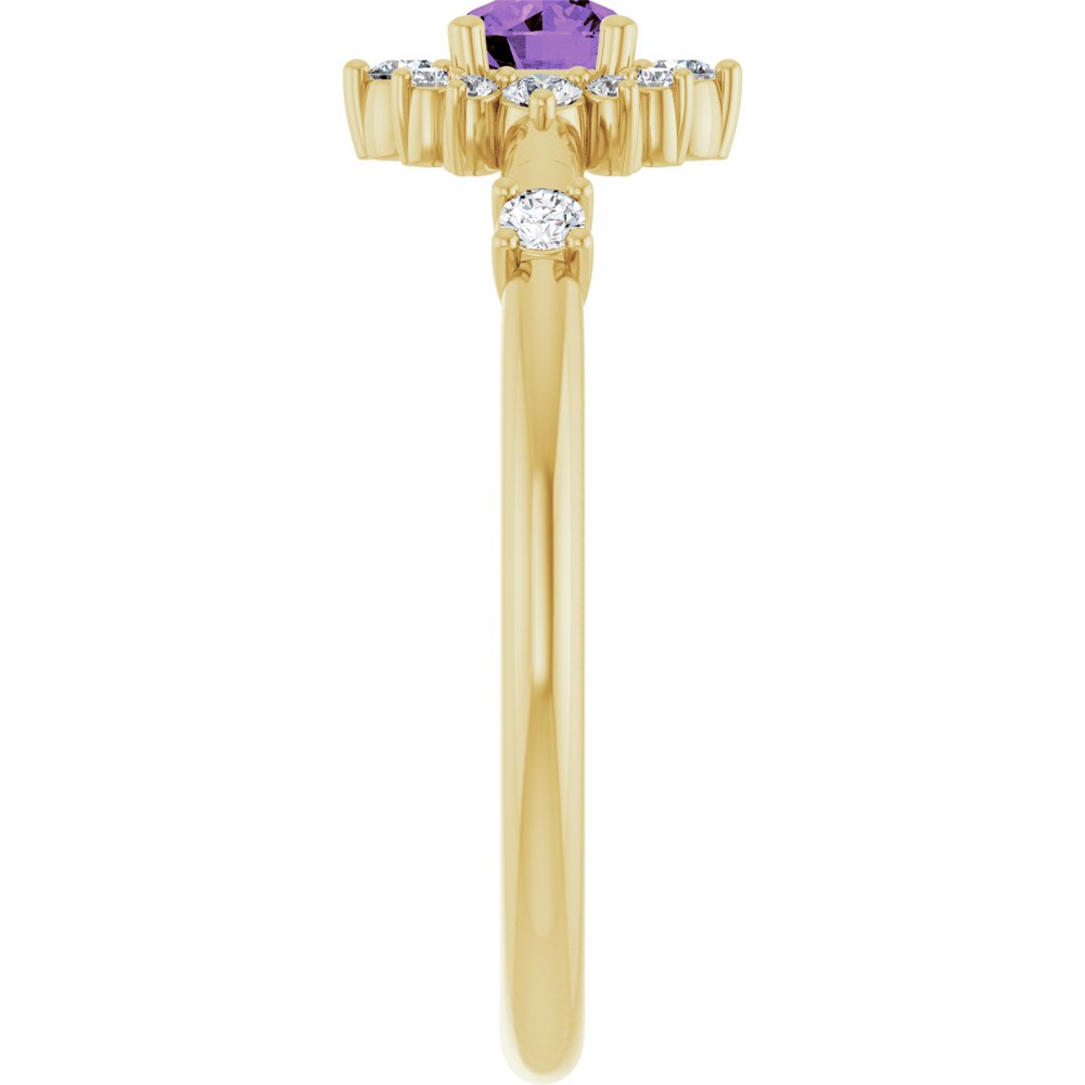 14K Yellow Natural Amethyst & 1/6 CTW Natural Diamond Halo-Style Ring