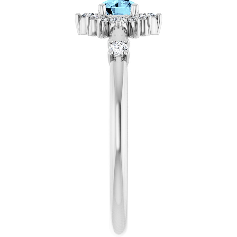 14K White Natural Aquamarine & 1/6 CTW Natural Diamond Halo-Style Ring