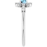 14K White Natural Aquamarine & 1/6 CTW Natural Diamond Halo-Style Ring