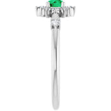 14K White Natural Emerald & 1/6 CTW Natural Diamond Halo-Style Ring