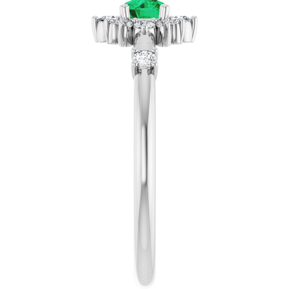 14K White Natural Emerald & 1/6 CTW Natural Diamond Halo-Style Ring