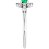 14K White Natural Emerald & 1/6 CTW Natural Diamond Halo-Style Ring