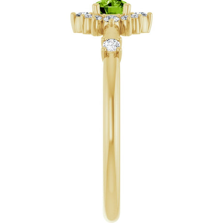 14K Yellow Natural Peridot & 1/6 CTW Natural Diamond Halo-Style Ring