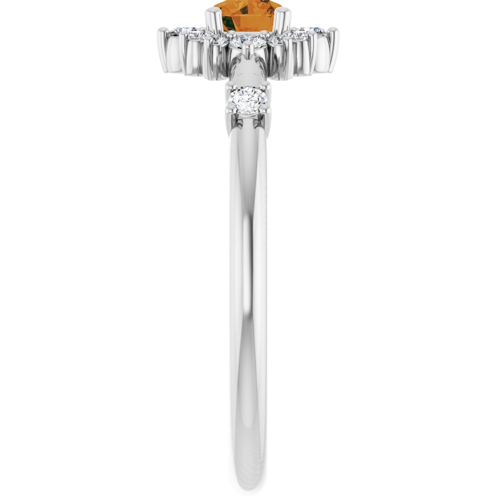 14K White Natural Citrine & 1/6 CTW Natural Diamond Halo-Style Ring