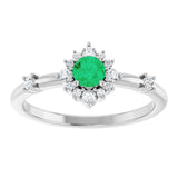 14K White Natural Emerald & 1/6 CTW Natural Diamond Halo-Style Ring