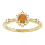 14K Yellow Natural Citrine & 1/6 CTW Natural Diamond Halo-Style Ring