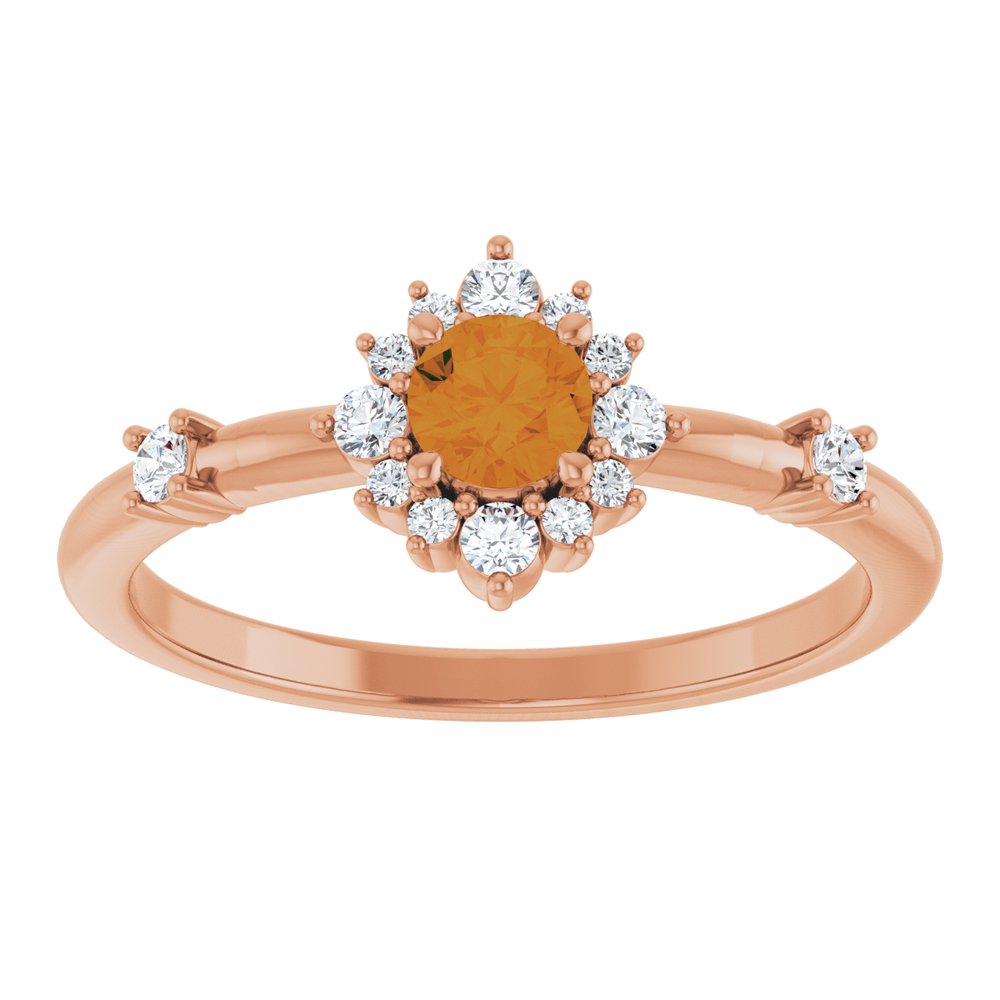 14K Rose Natural Citrine & 1/6 CTW Natural Diamond Halo-Style Ring