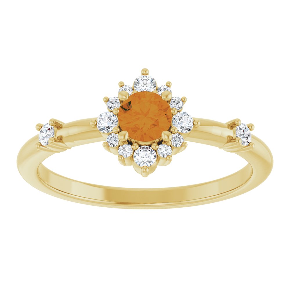 14K Yellow Natural Citrine & 1/6 CTW Natural Diamond Halo-Style Ring