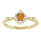 14K Yellow Natural Citrine & 1/6 CTW Natural Diamond Halo-Style Ring