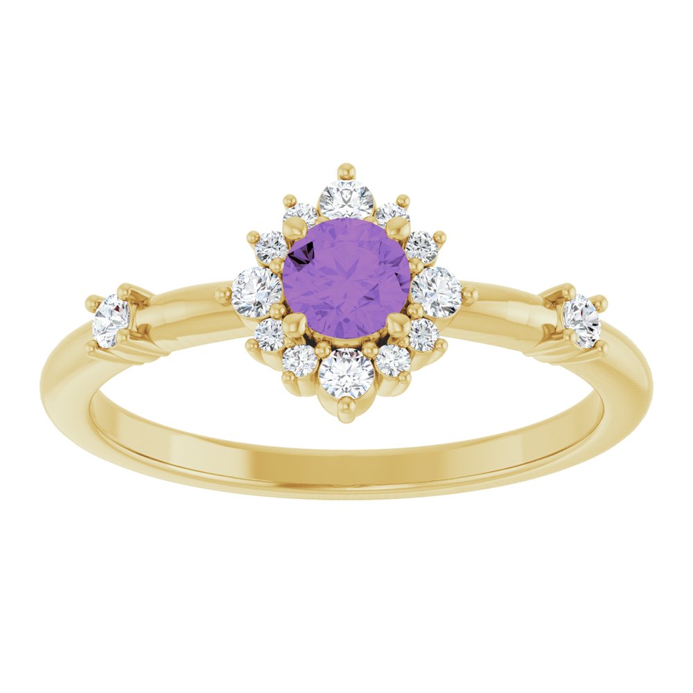 14K Yellow Natural Amethyst & 1/6 CTW Natural Diamond Halo-Style Ring