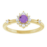 14K Yellow Natural Amethyst & 1/6 CTW Natural Diamond Halo-Style Ring