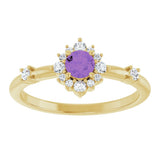 14K Yellow Natural Amethyst & 1/6 CTW Natural Diamond Halo-Style Ring