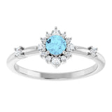 14K White Natural Aquamarine & 1/6 CTW Natural Diamond Halo-Style Ring