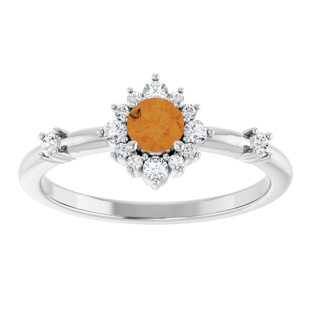 14K White Natural Citrine & 1/6 CTW Natural Diamond Halo-Style Ring