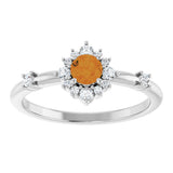 14K White Natural Citrine & 1/6 CTW Natural Diamond Halo-Style Ring