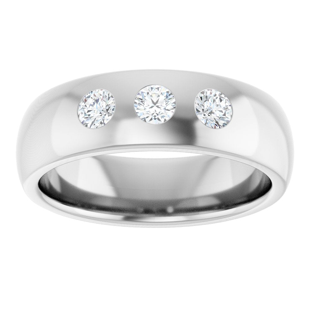 14K White 1/3 CTW Natural Diamond Three-Stone Half Round Band