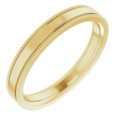 14K Yellow 3 mm Milgrain Comfort-Fit Flat Band Size 7
