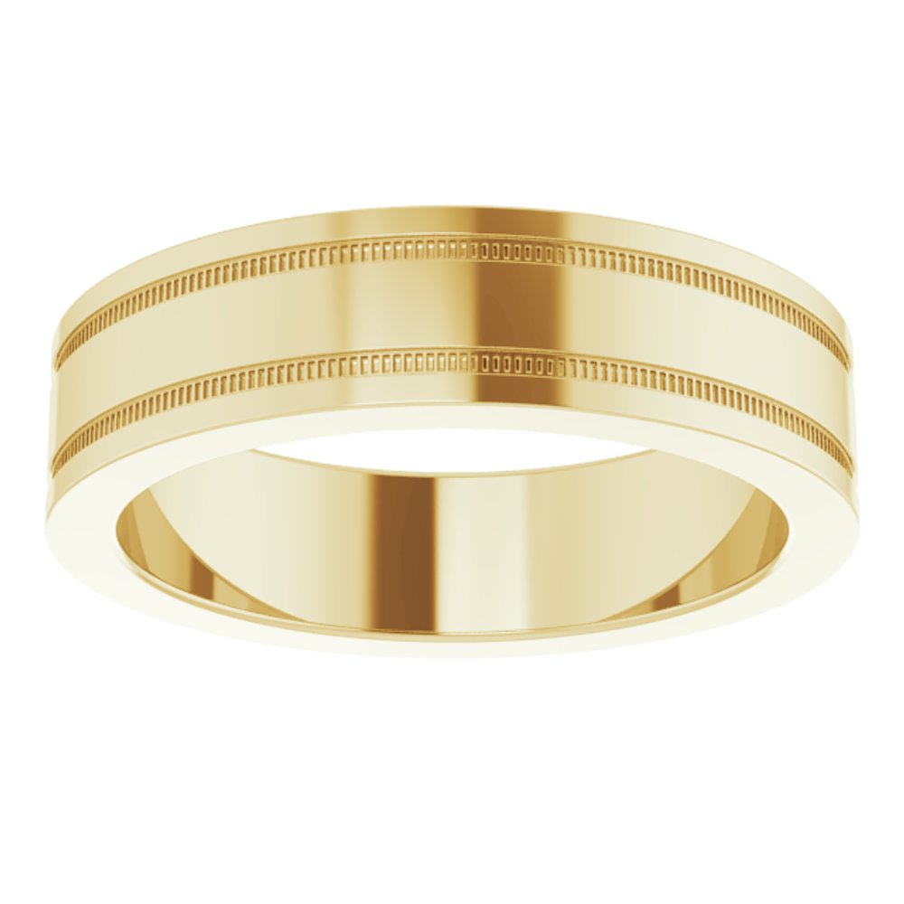 14K Yellow 5 mm Milgrain Grooved Comfort-Fit Flat Band Size 9
