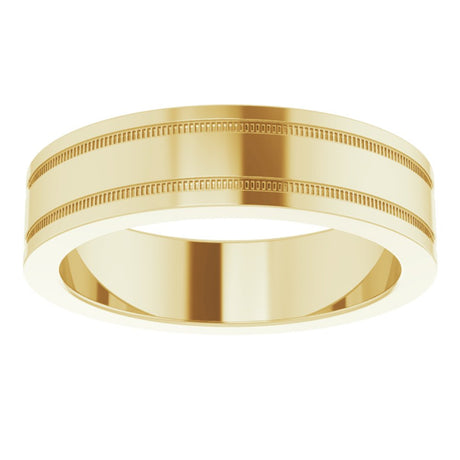 14K Yellow Gold 5 mm Milgrain Grooved Comfort-Fit Flat Band Size 7.5
