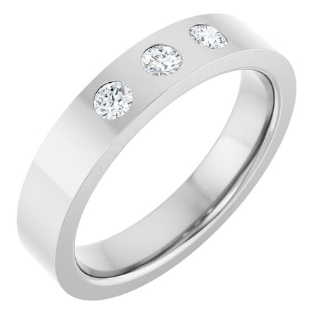 14K White 1/5 CTW Natural Diamond Three-Stone 4 mm Comfort-Fit Flat Band Size 7 