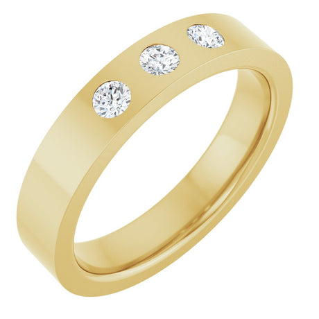 14K Yellow 1/5 CTW Natural Diamond Three-Stone 4 mm Comfort-Fit Flat Band Size 5.5 