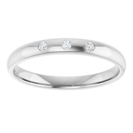 14K White .04 CTW Natural Diamond Three-Stone Comfort-Fit 1.5 mm Half Round Band Size 6.5