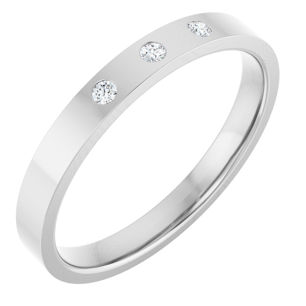 10K White .04 CTW Natural Diamond Three-Stone Flat Band Size 10