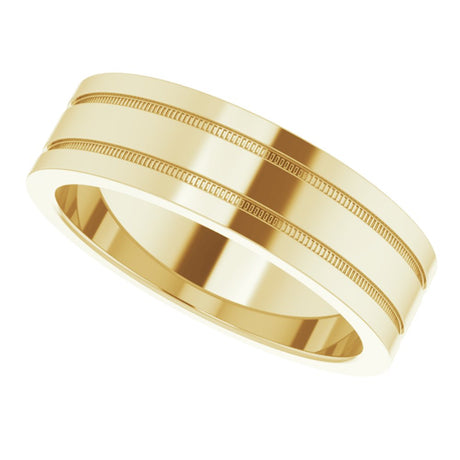 18K Yellow Gold 6 mm Milgrain Grooved Comfort-Fit Flat Band Size 9.5