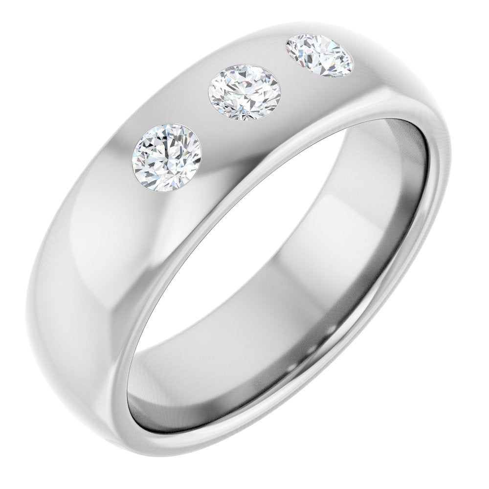 14K White 1/3 CTW Natural Diamond Three-Stone Half Round Band   