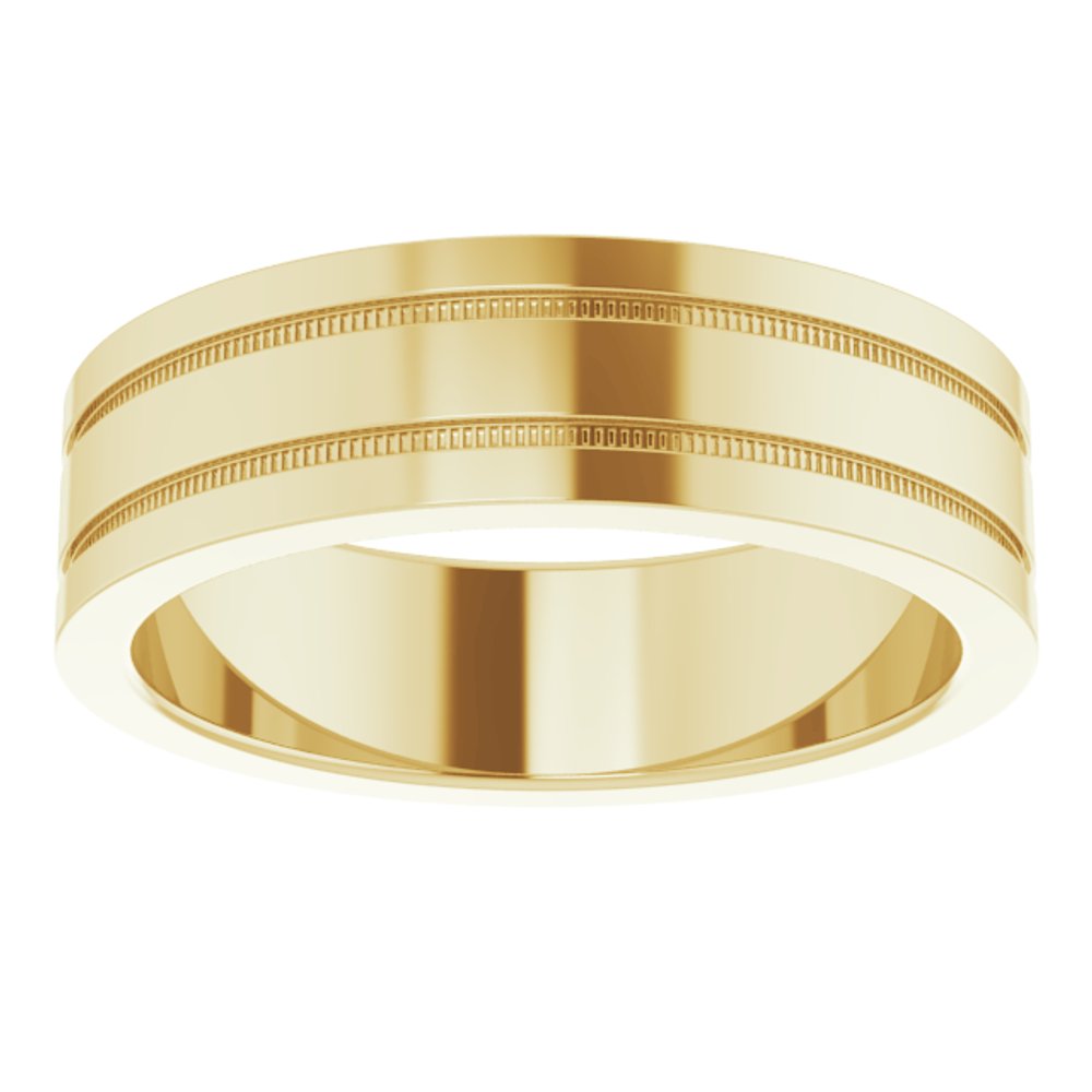 14K Yellow 6 mm Milgrain Grooved Comfort-Fit Flat Band