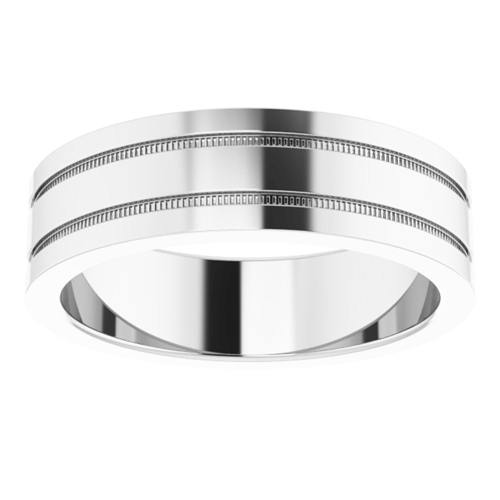 14K White 6 mm Flat Comfort-Fit Band with Milgrain Size 9