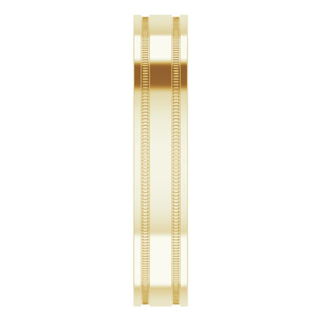 14K Yellow Gold 4 mm Milgrain Grooved Comfort-Fit Flat Band Size 7