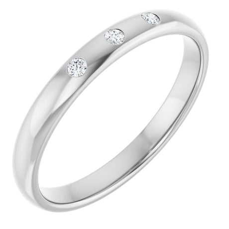 14K White .04 CTW Natural Diamond Three-Stone Comfort-Fit 1.5 mm Half Round Band Size 6.5