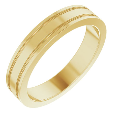 14K Yellow Gold 4 mm Milgrain Grooved Comfort-Fit Flat Band Size 7