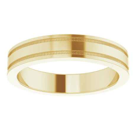 14K Yellow Gold 4 mm Milgrain Grooved Comfort-Fit Flat Band Size 7