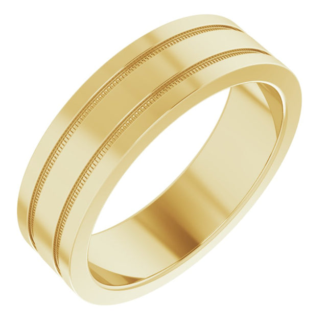 14K Yellow 6 mm Milgrain Grooved Comfort-Fit Flat Band Size 9.5