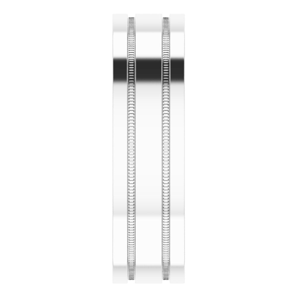 14K White 6 mm Milgrain Grooved Comfort-Fit Flat Band Size 9