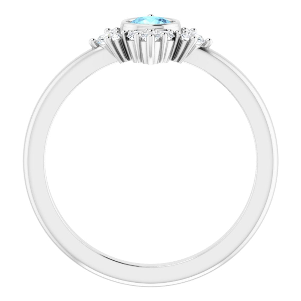 14K White Gold Natural Aquamarine & 1/5 CTW Natural Diamond Ring 