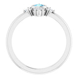 14K White Gold Natural Aquamarine & 1/5 CTW Natural Diamond Ring 
