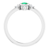 14K White Gold Natural Emerald & 1/5 CTW Natural Diamond Ring 