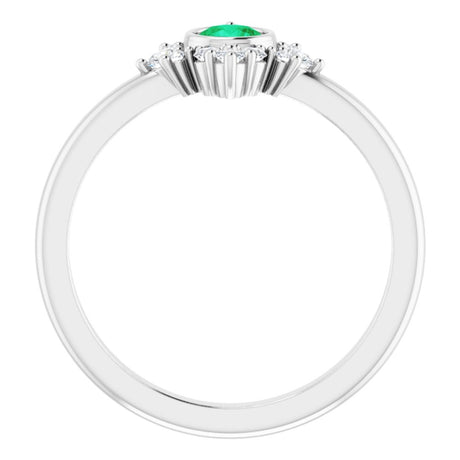 14K White Gold Natural Emerald & 1/5 CTW Natural Diamond Ring 